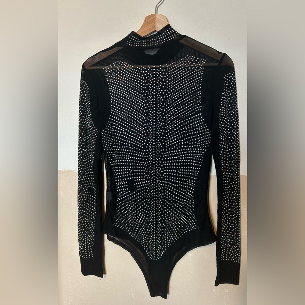 Dazzling Black Rhinestone Bodysuit